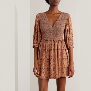 Auguste the label floral smocked babydoll mini dress prairie Sz XS coquette core